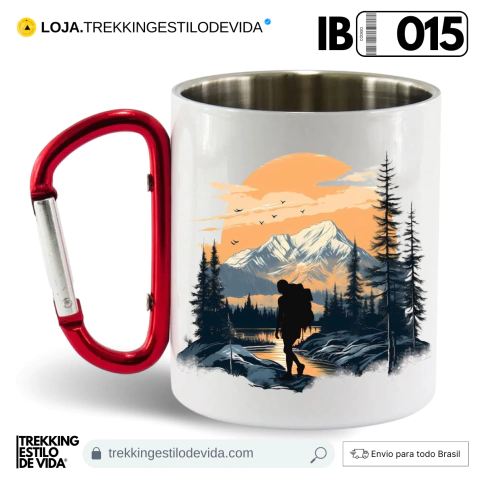 Caneca de Inox branca com Alça de Mosquetão vermelha IB015 - comprar online