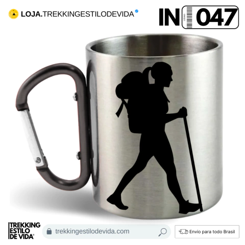 Caneca de Inox com Alça de Mosquetão Preta IN047 - comprar online