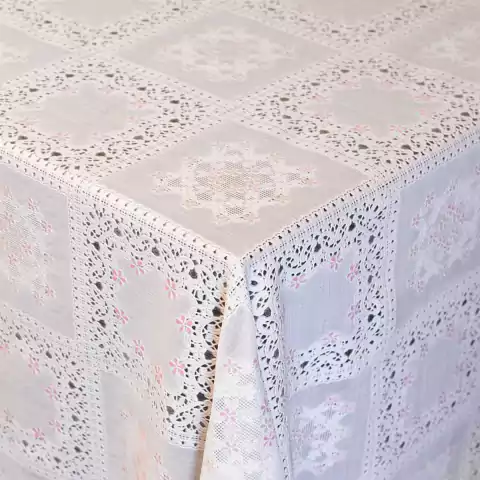 Toalha De Mesa De Renda Color Trança Floral Bc/Pink REF.675