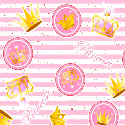 Tnt Estampado - Dourado Coroa Grande Rosa/Branco