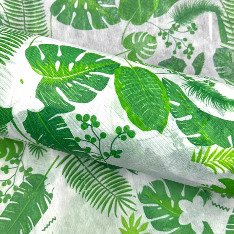 Tnt Estampado Tropical Folhagem Verde Fundo Branco 1m x 1,40m