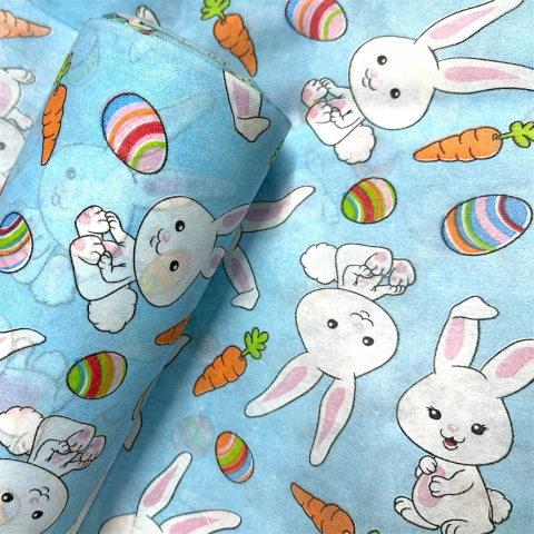 Tnt Estampado - Pascoa Coelho Azul Bebê