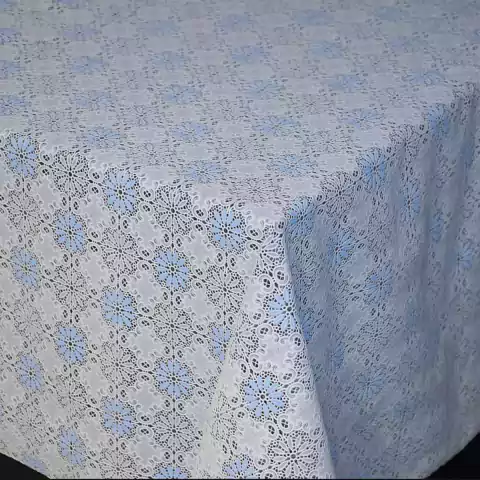 Toalha De Mesa De Renda Color Nevada Bc/Azul REF.626