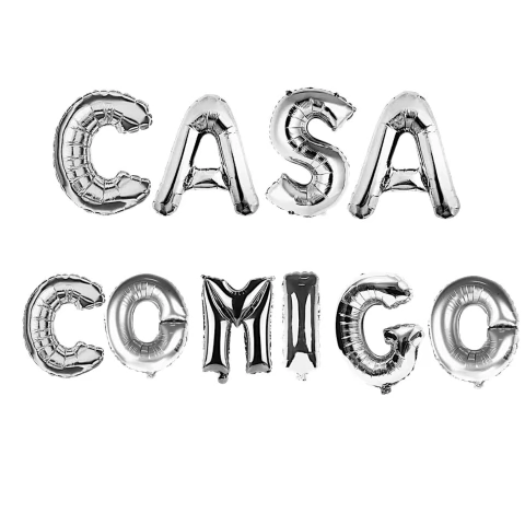 Balão Metalizado Prata 55cm Frase Casa Comigo