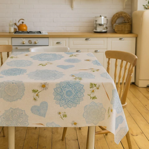 Toalha De Mesa Térmica Veneza - Mandala Azul