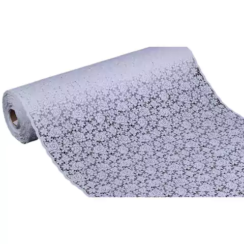 Caminho De Mesa Renda Pvc Plástico - Botões De Rosa Branco REF.2927