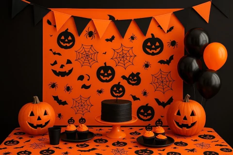 Tnt Estampado Halloween Preto/Laranja 1m x 1,40m