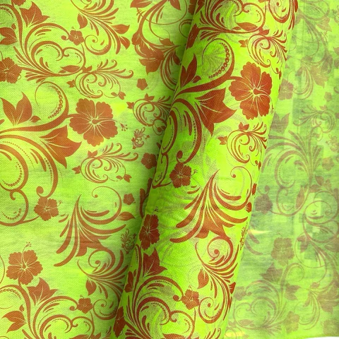 Tnt Estampado - Fundo Verde Flores Vermelhas SF