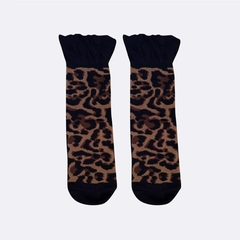 Soquete Cantarola Collab com Mini Melissa Animal Print Preta e Marrom