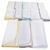 Conjunto de 13 peças de enxoval para bebê, incluindo 5 panos de boca, 5 fraldas e 3 cueiros com detalhes em crochê, em algodão 100%.
