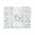 Kit com três panos de boca neutros para bebês, estampados com desenhos de animais como ursos e girafas, em tecido 100% algodão, medindo 32x32cm.