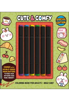 Cute & comfy coloring book for adults ( acompanha 6 canetinhas)