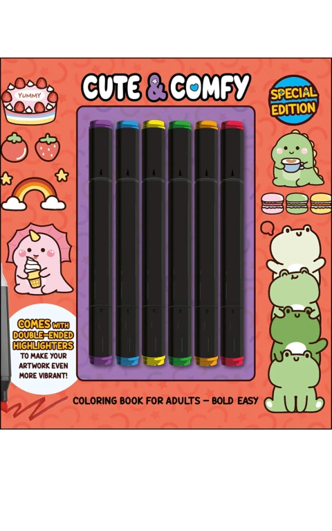 Cute & comfy coloring book for adults ( acompanha 6 canetinhas)