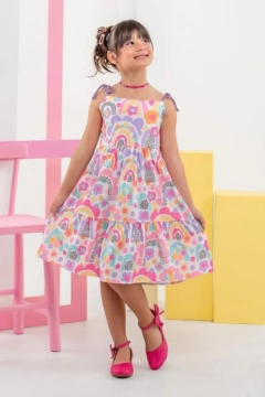 Vestido Arco-íris candy (alça em cordão)