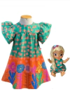 Kit Vestido Flu-flu Verde Poá + vestido boneca