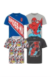 Pacote com 4 camisetas gráficas masculinas Marvel Spider-Man criança/meninos pequenos