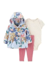 Trio Carters com casaco em fleece - Floral Azul