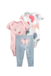 Conjunto Bebê 3 Peças Borboletas Poá Rosa/Azul