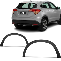Carro Honda HRV prata visto de trás com vão de roda traseiro direito preto destacado em primeiro plano