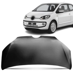 Capô dianteiro preto liso para Volkswagen Up 2014 2015 2016 com carro branco Volkswagen Up ao fundo