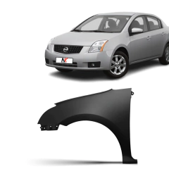 Paralama dianteiro esquerdo preto para Nissan Sentra 2007 a 2013 ao lado de carro prata modelo Sentra
