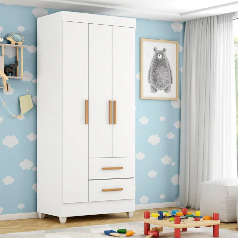 Guarda-roupa para Quarto Infantil 3 Portas e 2 Gavetas com Pés Lite