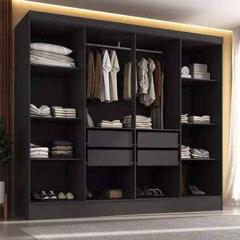(Classe A) Closet Casal 100% MDF 4 Gavetas Jatobá Yescasa Preto