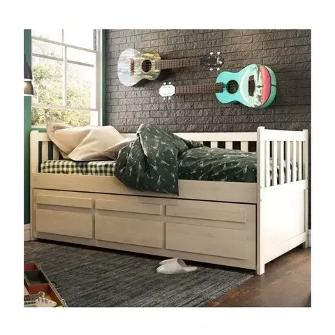 (Classe C) Bicama Solteiro Reta 3 Gavetas Branco Lavado