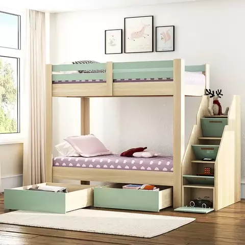 (Classe A) Beliche Infantil/Juvenil 2 Gavetões Escada com 4 Gavetas Star Plus Natural/Menta