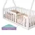 (Classe A) Mini Cama Montessoriana em Madeira Maciça com Grade em MDF e Telhado Giulia Casatema Branco - loja online