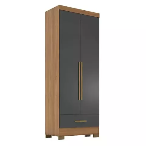 (Classe A) Guarda-roupa 2 Portas 1 Gaveta Smart Plus Espresso Móveis Cinamomo/Chumbo