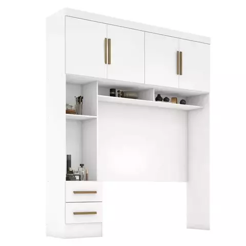 (Classe A) Módulo Closet Smart Aéreo com Criado 2 Gavetas com Maleiro Branco