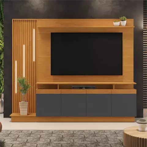 (Classe A) Estante Home para TV até 65 Polegadas 4 Portas Absoluto Cinamomo/Grafite