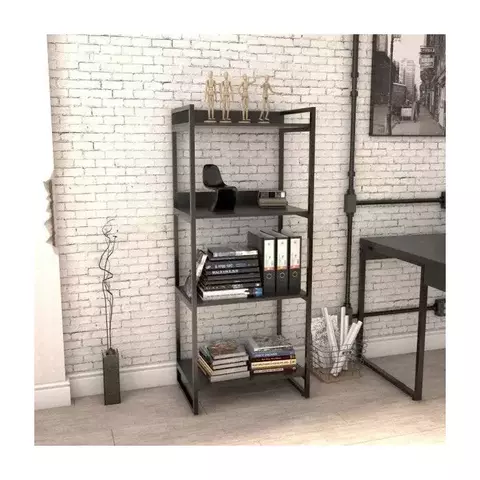 (Classe A) Estante para Livros Industrial 104cmx60cm 3 Prateleiras Kuadra Preto Onix