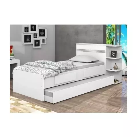 (Classe A) Cama Solteiro com Baú 2 Gavetas Branco