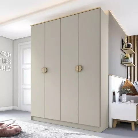 (Classe A) Guarda-Roupa Solteiro 100% Mdf Bp 4 Portas 2 Gavetas Asti Panna
