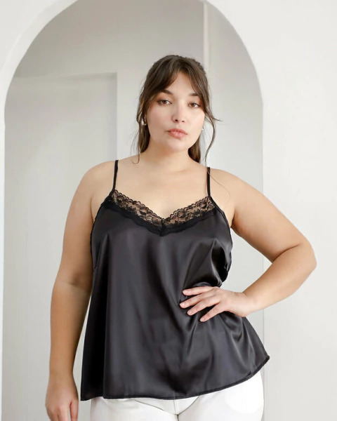 Musculosa de Seda con Puntilla Talles Grandes Fiesta/Noche