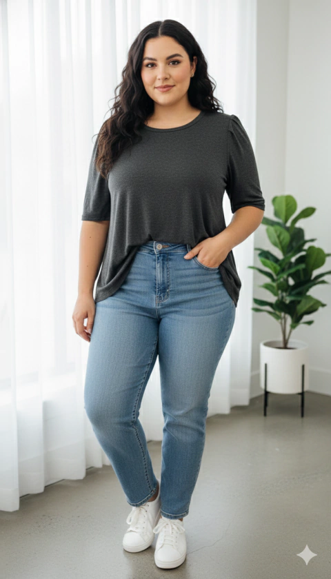 Remera Evase de Modal con Mangas Princesa Talles Grandes