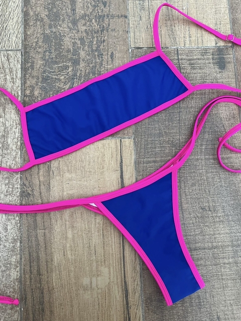 BIKINI TIRANA (azul y fucsia) - CORPIÑO TALLE 90 - LESS TALLE M