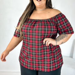 Blusa cigana de elástico xadrez - comprar online