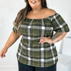 Blusa cigana de elástico xadrez na internet