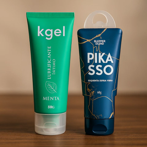 Duplinha com Pikasso Gel Comestível Esquenta, Gela e Vibra e Kgel Lubrificante Íntimo