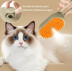 Escova A Vapor Com Alça 3 Em 1 Para Pets – Remove Pelos, Massageia e Vaporizador em Um Só!
