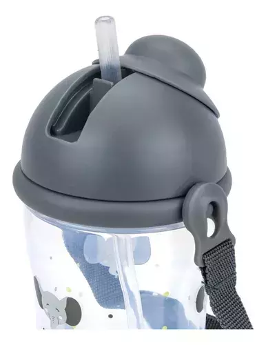 GARRAFA PIMPOLHO 98031 C/TAMPA RETRATIL E CORDINHA 400ML MASC CINZA/ELEFANTE