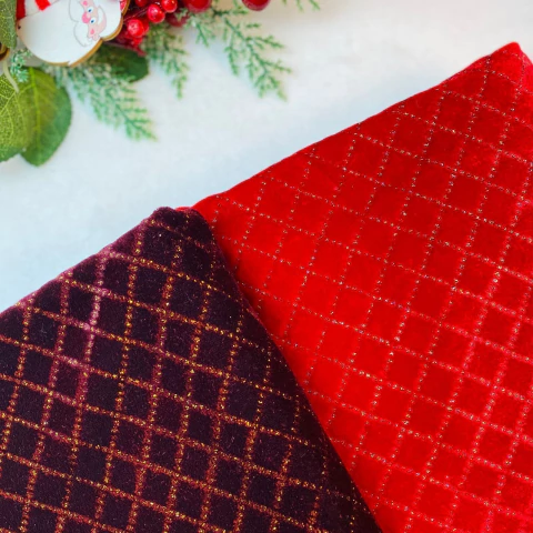 Kit Veludo Pontilhado vermelho e Bordo