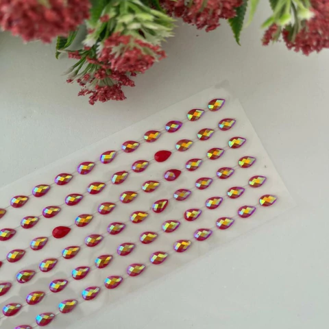 Cartela De Adesivo Stras Gota Rosa