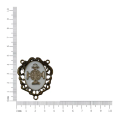 ENTREMEIO GRANDE DOIS LADOS OURO VELHO COM APLIQUE SÃO BENTO NIQUEL RESINA BRANCA