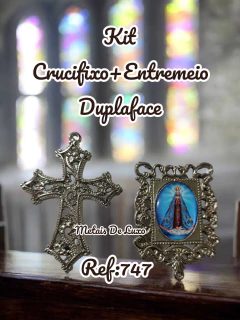 Kit Crucifixo+Entremeio Niquel Duplaface (escolha a imagem de devoção) - metais de luxo