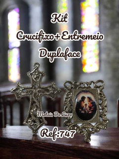 Imagem do Kit Crucifixo+Entremeio Niquel Duplaface (escolha a imagem de devoção)