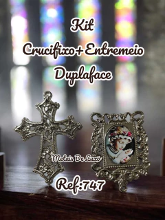 Kit Crucifixo+Entremeio Niquel Duplaface (escolha a imagem de devoção) - loja online